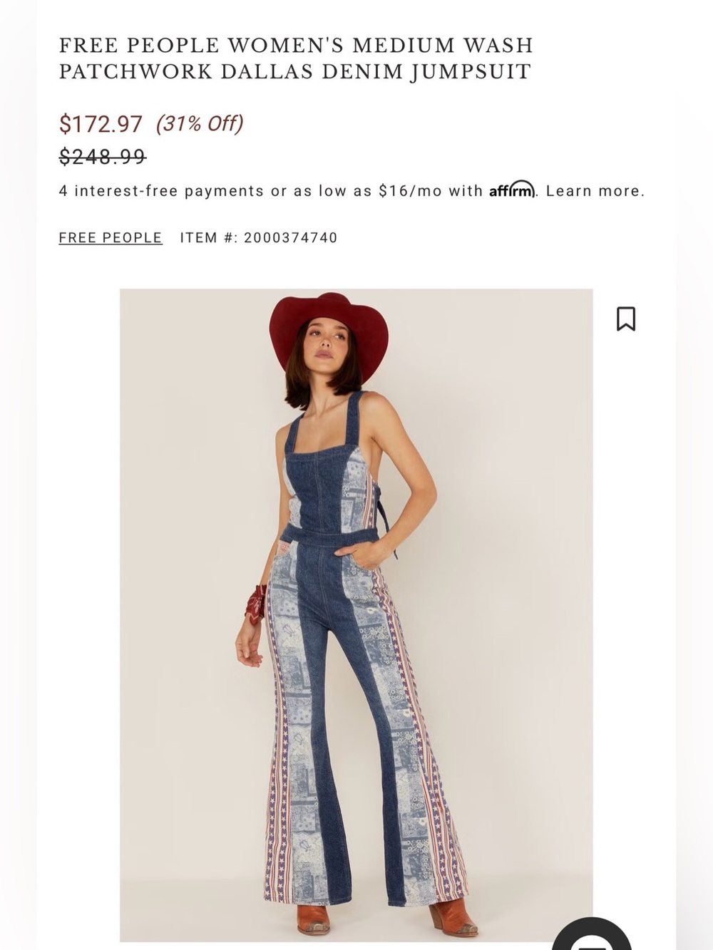 Free people denim jumpsuit